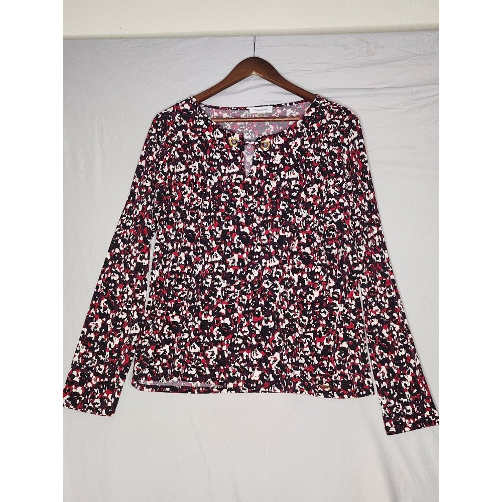 Calvin Klein Red and black Camo Print Long Sleeve Top Size Large